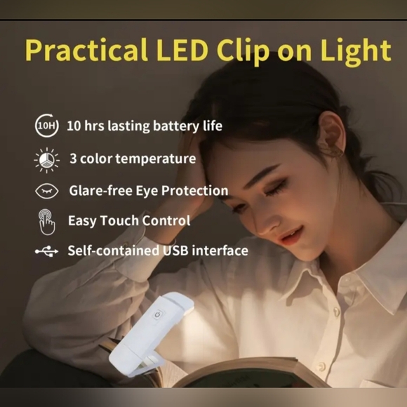 LED Book Reading Lamp USB Rechargeable Adjustable Brightness Eye Protection - Picture 3 of 6